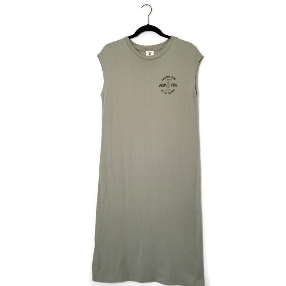 DISNEY Greenish Tan Short Sleeve Donald Duck Badge Long T-Shirt Dress M